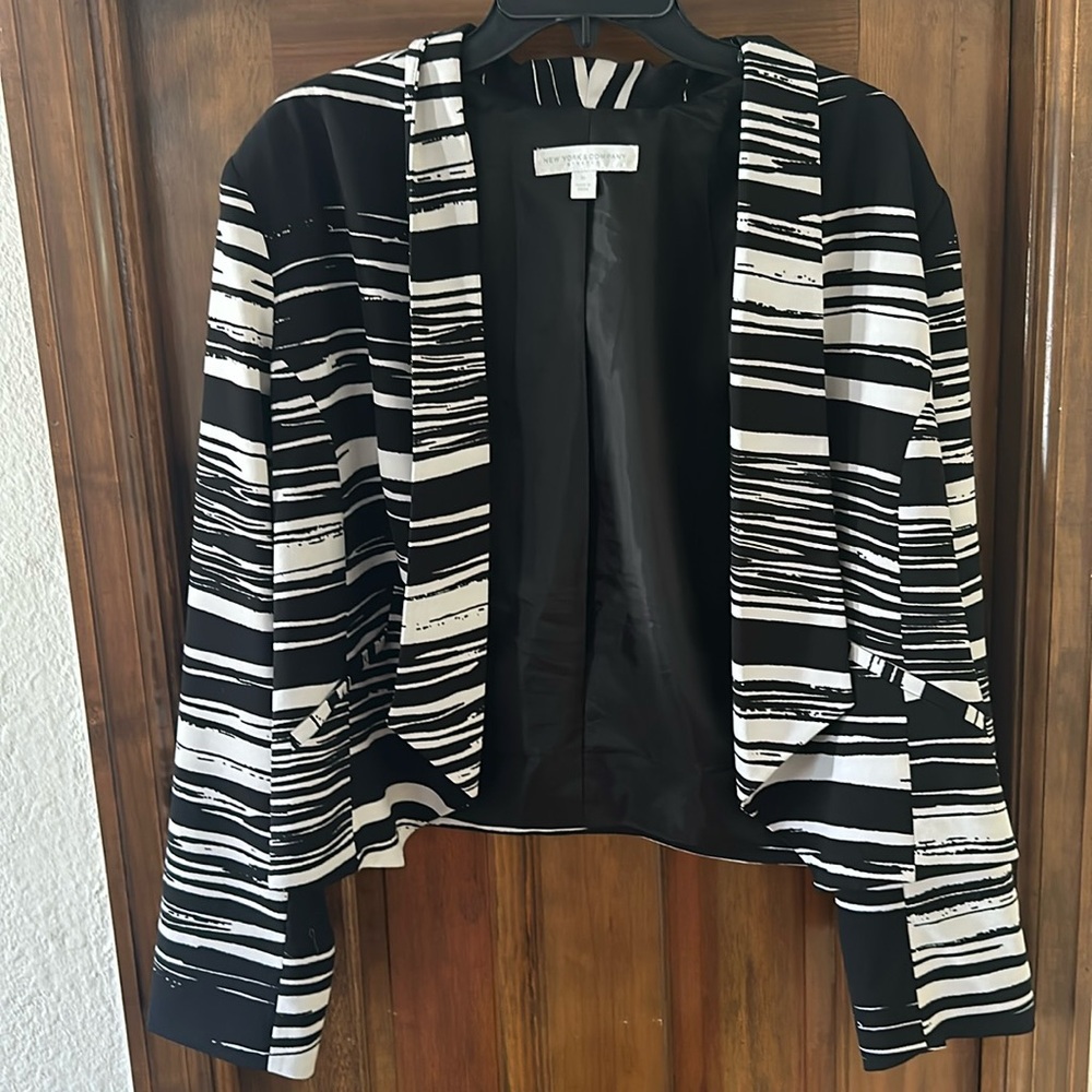 New York & Company Black and White Striped Blazer
